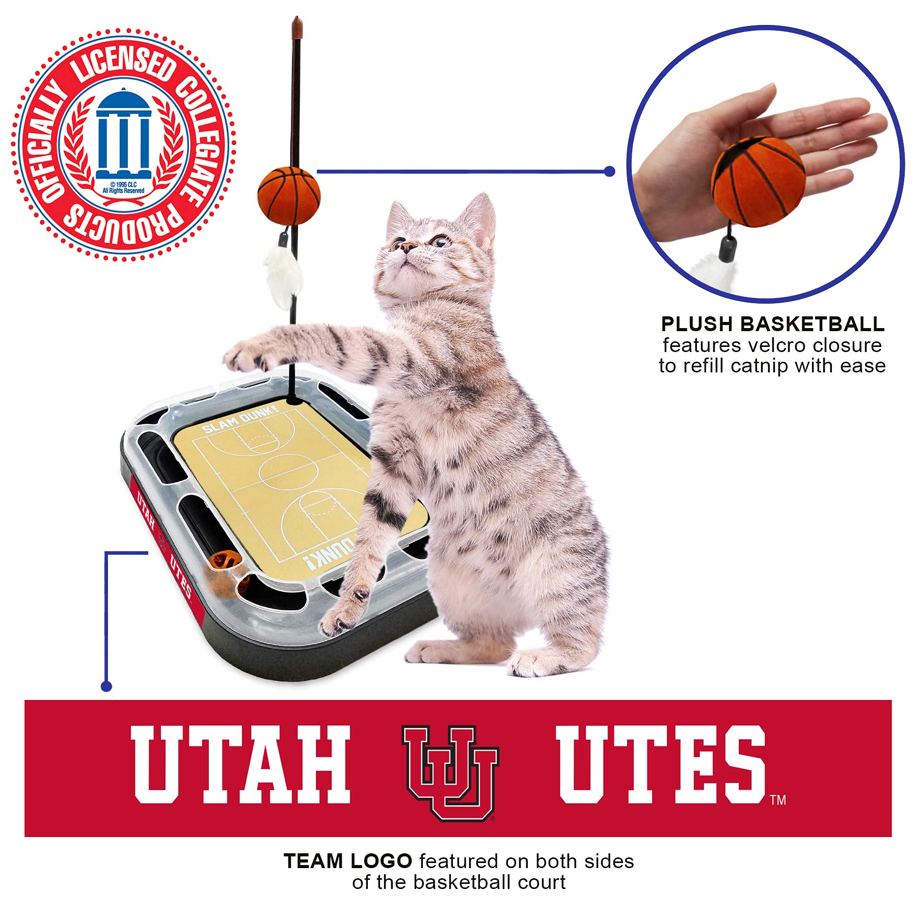 Cats Scratcher Ncaa Utah Utes Basketball Court Cat Scratcher With Catnip Filled Plush Basketball & Feather Toy Hanging, Jingle B